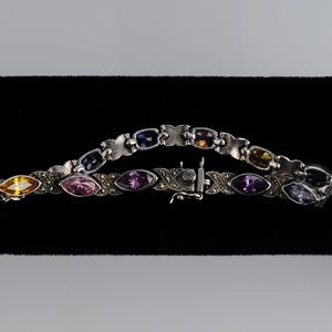 Antique Art Deco Silver Marcasite and Gem Bracelet incl Amethyst